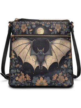 Women’s Gothic Bat Leather Large Hobo Sling Purse Cell Phone Crossbody Bag